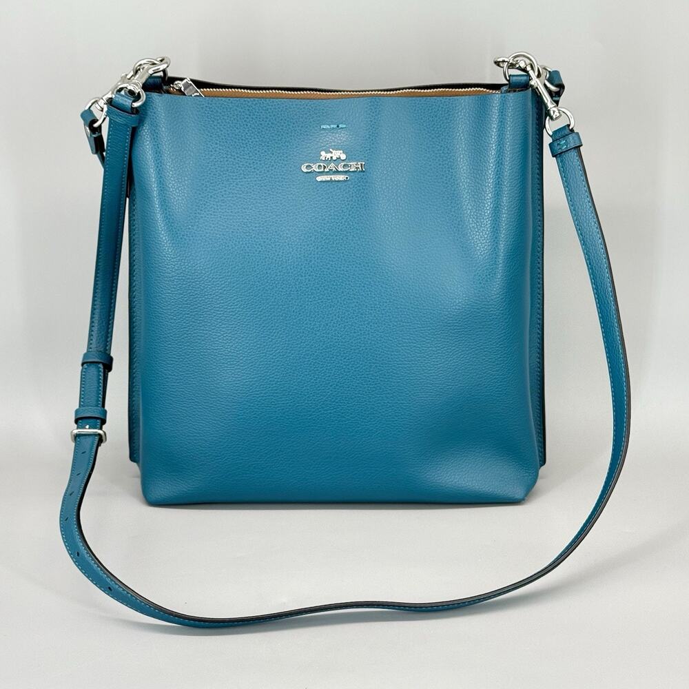 Coach Mollie Bucket Bag 22 Teal Blue Leather Duffle Shoulder Bag Purse